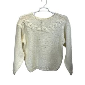 Vintage‎ Colleens Collectables White Bead Embellished Hand Knit Sweater Medium